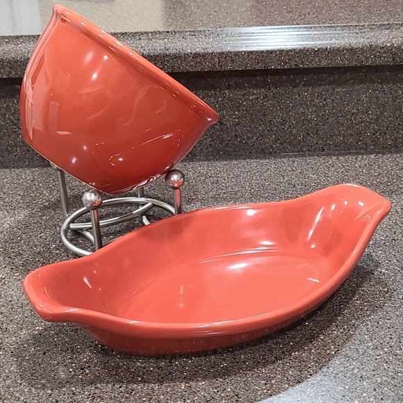 Chantal 2 pc set Bakeware 2 Cup Casserole 3 Cup Serving Bowl Sienna Orange Glaze - Picture 1 of 12